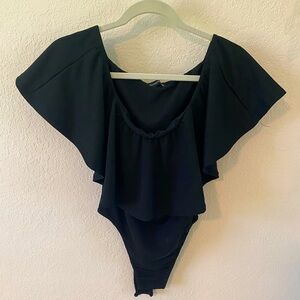 PrettyLittleThing Ruffled Off-The-Shoulder Bodysuit Black